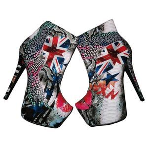 Rosette Flag Platform Heeled Ankle Boots Size 10